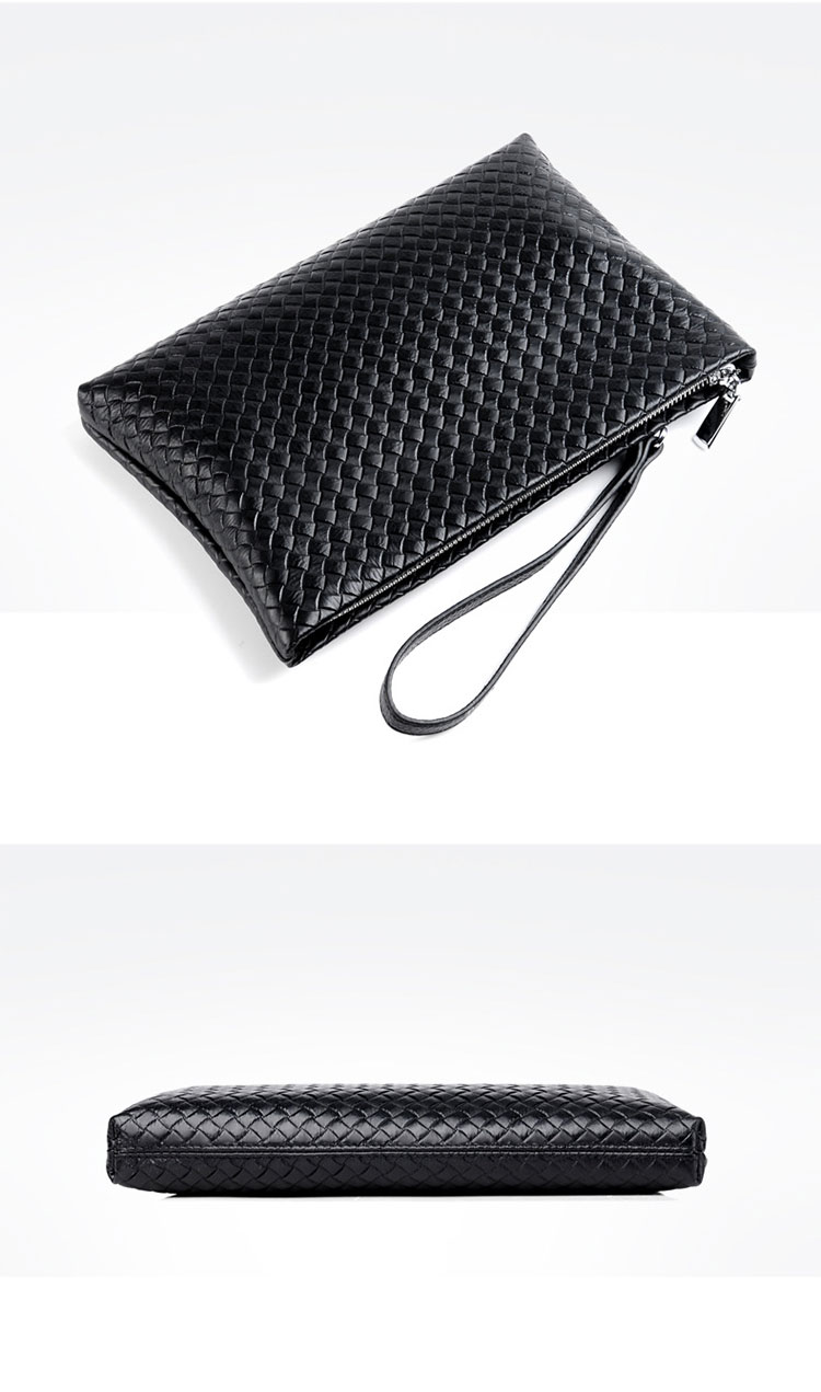 Whatna 2way 牛革 手作り編み込み セカンドバッグ メンズ バッグ クラッチ バッグ 本革 厚手 レザー B5 手持ちバッグ 結婚式 バッグ フォーマル  ビジネス 冠婚葬祭 バッグ 男性用 紳士用 黒-4