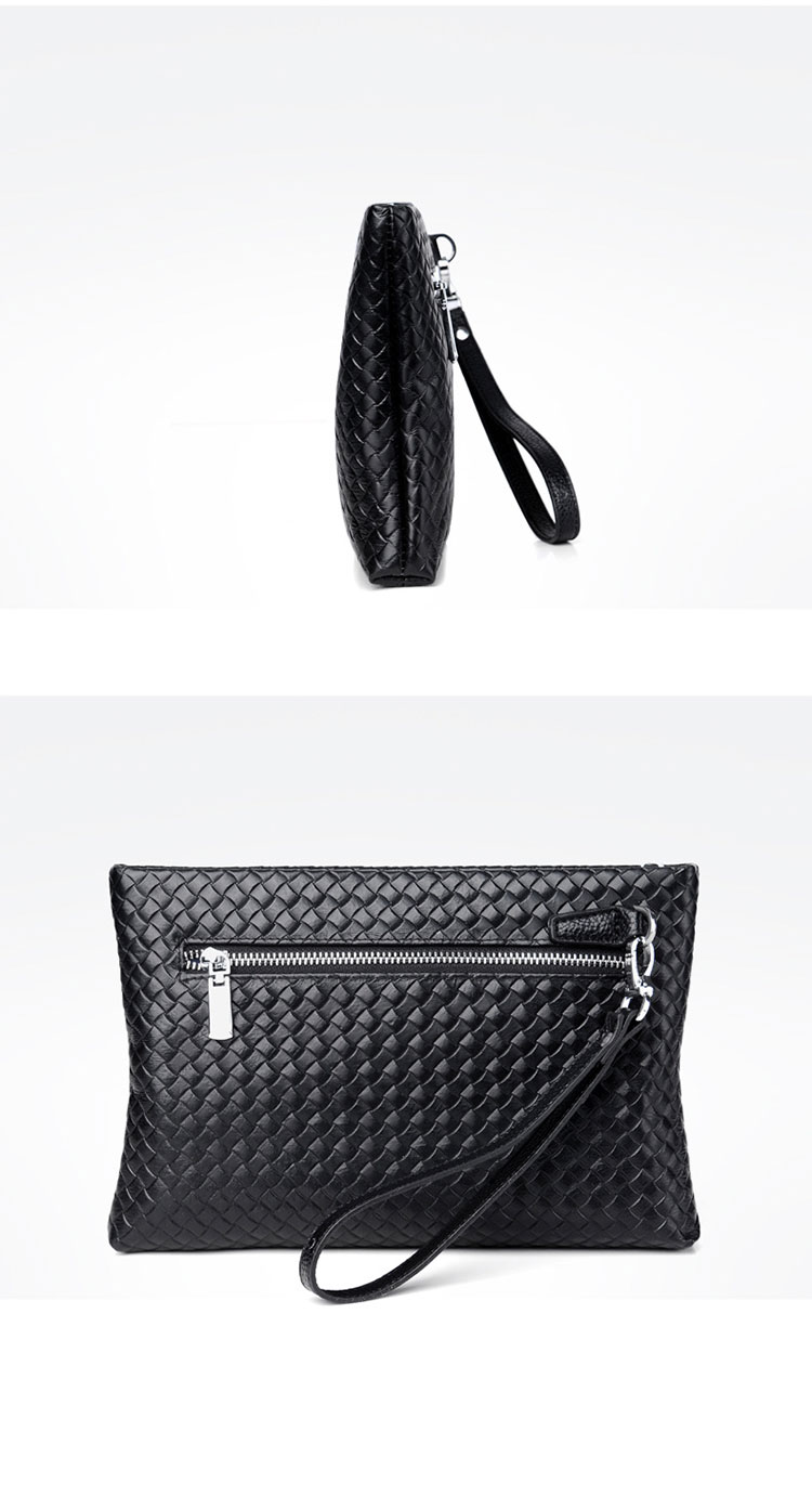 Whatna 2way 牛革 手作り編み込み セカンドバッグ メンズ バッグ クラッチ バッグ 本革 厚手 レザー B5 手持ちバッグ 結婚式 バッグ フォーマル  ビジネス 冠婚葬祭 バッグ 男性用 紳士用 黒-3