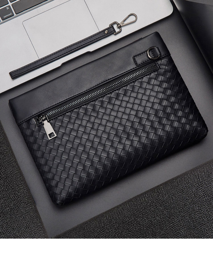 Whatna 2way 牛革 手作り編み込み セカンドバッグ メンズ バッグ クラッチ バッグ 本革 厚手 レザー B5 手持ちバッグ 結婚式 バッグ フォーマル  ビジネス 冠婚葬祭 バッグ 男性用 紳士用 黒-13