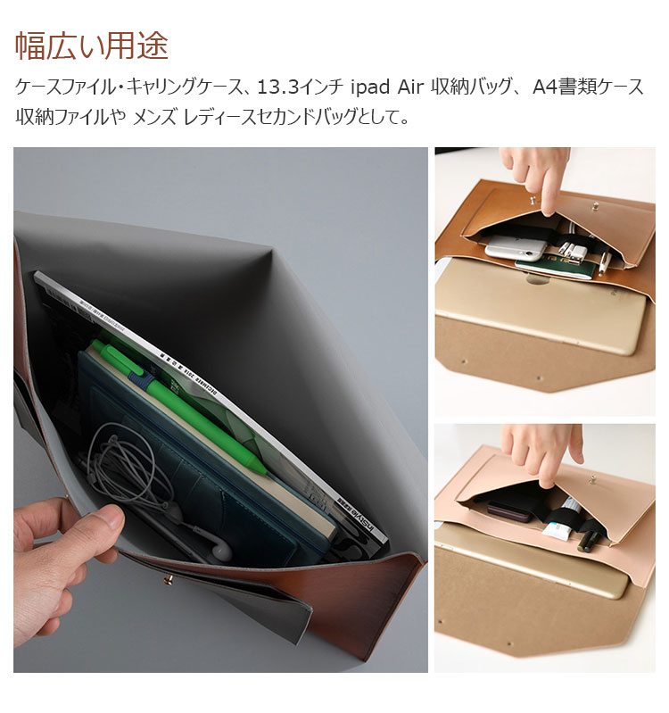 Whatna ブリーフケースA4 大きめセカン ドバッグ メンズ レディース バッグ 手持ち 13.3インチ ipad Air 収納可 ビジネス封筒袋 資料ケース ct-12-9