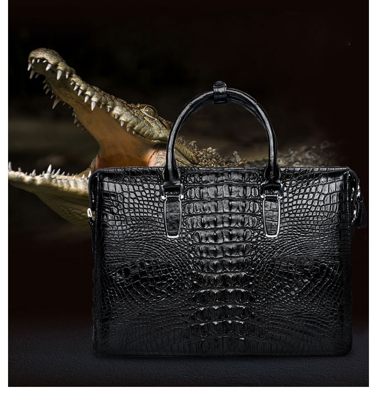Whatna ワニ革 本革 ビジネス バッグメンズ 2way ショルダー 手提げバッグ ペン挿し×3 4枚カード収納可 クロコダイル革 ブリーフケース 15.6インチPC対応 旅行 出張 通勤 通学 就活 面接 バッグ かばん 男性用 1010-8