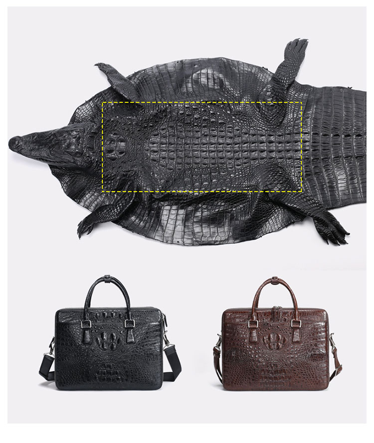 Whatna ワニ革 本革 ビジネス バッグメンズ 2way ショルダー 手提げバッグ 2室仕切 ペン挿し×3 8枚カード収納可 クロコダイル革 ブリーフケース 15.6インチPC対応 旅行 出張 通勤 通学 就活 面接 バッグ かばん 男性用 1031-8
