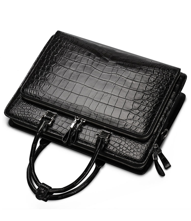 Whatna ワニ革 本革 ビジネス バッグメンズ 2way ショルダー 手提げバッグ 2室仕切 クロコダイル革 ブリーフケース 14インチPC対応 旅行 出張 通勤 通学 就活 面接 バッグ かばん 男性用 1008H-3