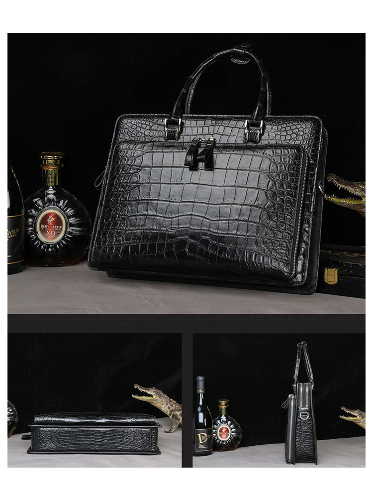 Whatna ワニ革 本革 ビジネス バッグメンズ 2way ショルダー 手提げバッグ 2室仕切 クロコダイル革 ブリーフケース 14インチPC対応 旅行 出張 通勤 通学 就活 面接 バッグ かばん 男性用 1008H-4