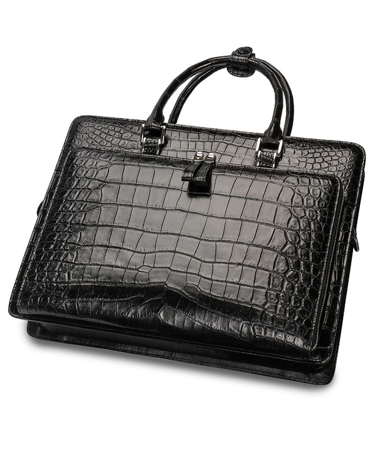 Whatna ワニ革 本革 ビジネス バッグメンズ 2way ショルダー 手提げバッグ 2室仕切 クロコダイル革 ブリーフケース 14インチPC対応 旅行 出張 通勤 通学 就活 面接 バッグ かばん 男性用 1008H-2