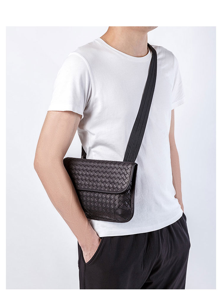 Whatna 手作り編み込み 革 ショルダーバッグ メンズ メッセンジャーバッグ 斜め掛け ボディバッグ 横型 ipad Mini収納可 本 革 厚手 レザー ビジネスバッグ 小さい 斜めがけ バッグ 男性用 紳士用 黒（YH3377）-7