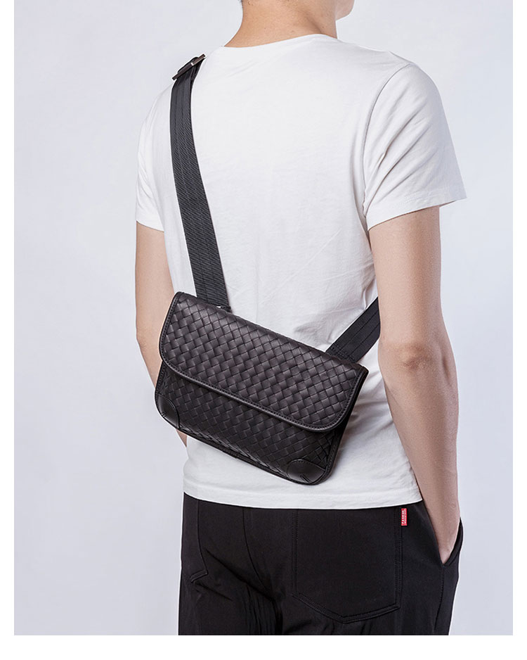 Whatna 手作り編み込み 革 ショルダーバッグ メンズ メッセンジャーバッグ 斜め掛け ボディバッグ 横型 ipad Mini収納可 本 革 厚手 レザー ビジネスバッグ 小さい 斜めがけ バッグ 男性用 紳士用 黒（YH3377）-8