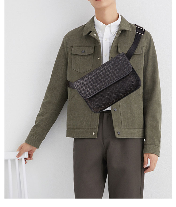 Whatna 手作り編み込み 革 ショルダーバッグ メンズ メッセンジャーバッグ 斜め掛け ボディバッグ 横型 ipad Mini収納可 本 革 厚手 レザー ビジネスバッグ 小さい 斜めがけ バッグ 男性用 紳士用 黒（YH3377）-11