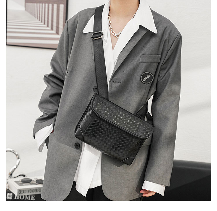 Whatna 手作り編み込み 革 ショルダーバッグ メンズ メッセンジャーバッグ 斜め掛け ボディバッグ 横型 ipad Mini収納可 本 革 厚手 レザー ビジネスバッグ 小さい 斜めがけ バッグ 男性用 紳士用 黒（YH3377）-10