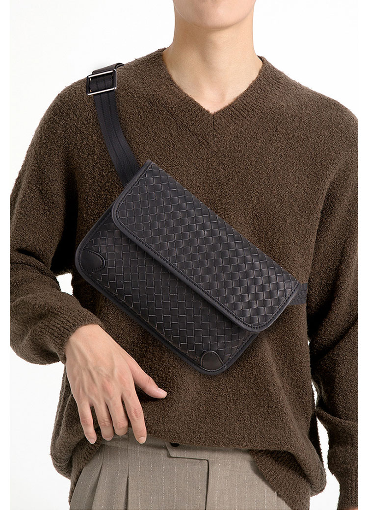 Whatna 手作り編み込み 革 ショルダーバッグ メンズ メッセンジャーバッグ 斜め掛け ボディバッグ 横型 ipad Mini収納可 本 革 厚手 レザー ビジネスバッグ 小さい 斜めがけ バッグ 男性用 紳士用 黒（YH3377）-12