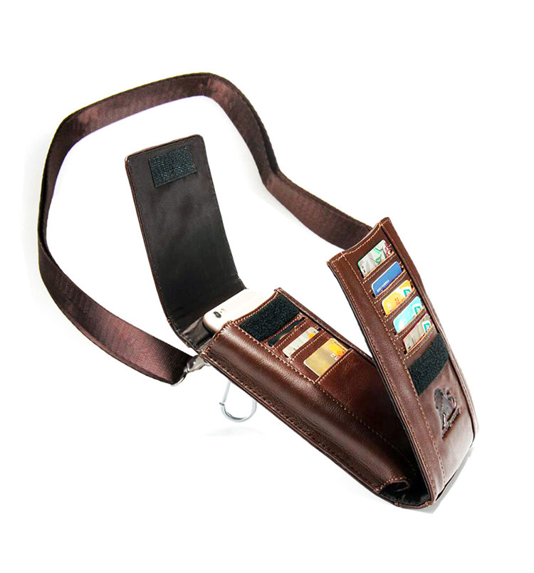Whatna  天然 牛革 ミニショルダーバッグ メンズ ポシェットポお財布 11枚カード収納 3way斜め掛け ショルダー バッグ ベルト ポーチ  ウエストバッグ 長財布 ショルダーベルト付属 斜め掛け 通学 通勤 ミニバッグ 紳士用 男性用 ブラウン-4