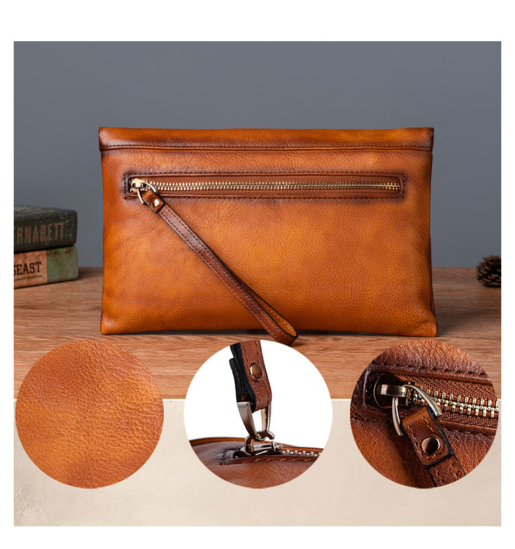 Whatna 2way アンティーク風合い鞣し天 然 牛革 セカンドバッグ メンズ クラッチ バッグ小きめ B5収納 イタリア 厚 手本 革 防水 耐磨耗 結婚式 披露宴 バッグ カジュアルフォーマル ビジネス 冠婚葬祭 バッグ 男性用 紳士用 ブラウン31067-8