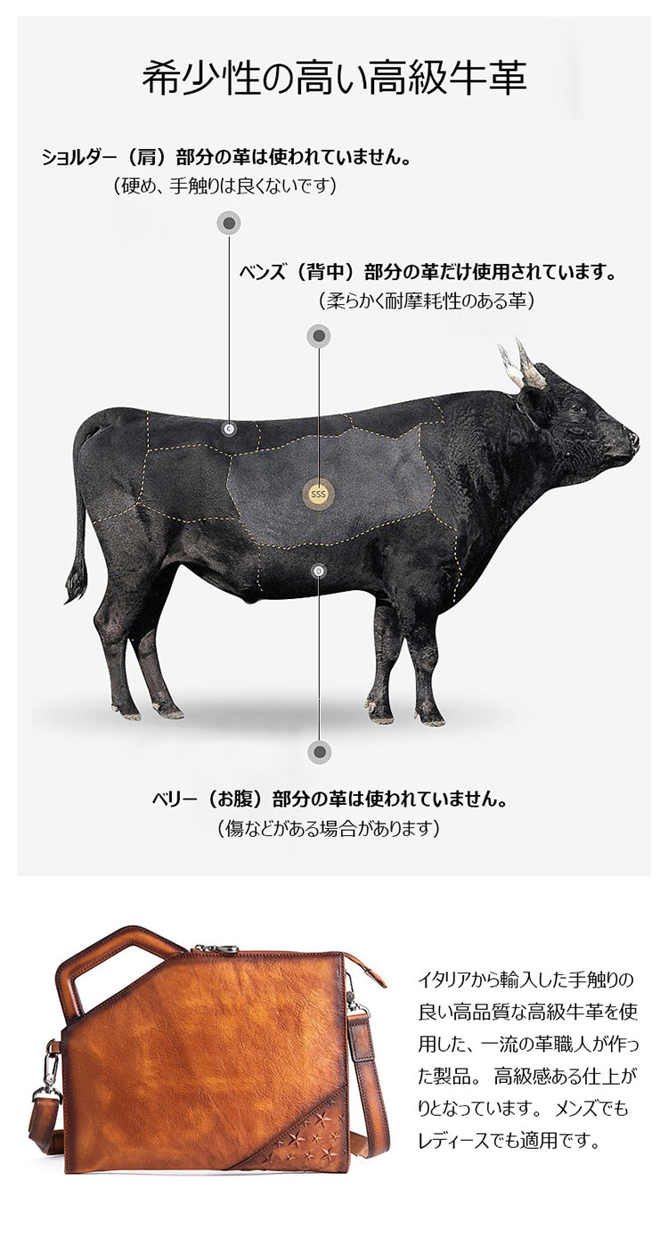 Whatna 2way 天然 牛革 セカンド バッグ メンズ レディース