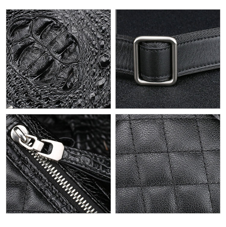 Whatna ワニ革 本革 斜めがけ ボディバッグ ワンショルダー メンズ クロコダイル革 厚手 レザー 黑 ブラウン 1100-9