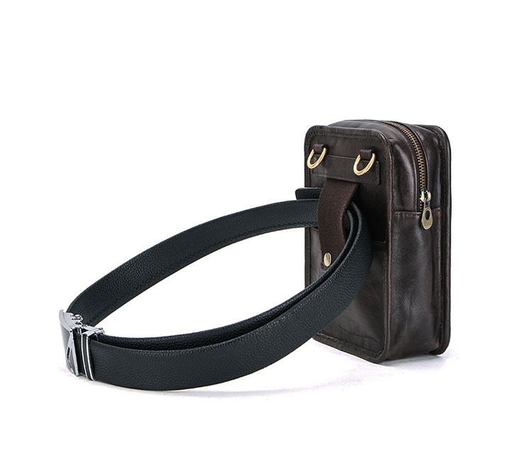 Whatna 天然 牛革 ミニショルダーバッグ メンズ ポシェットポお財布 4枚カード収納 3way斜め掛け ボディバッグ ベルト ポーチ ミニ 胸バッグ ウエストバッグ 長財布 ショルダーベルト付属 斜め掛け 通学 通勤 ミニバッグ 紳士用 男性用 ブラウン-4