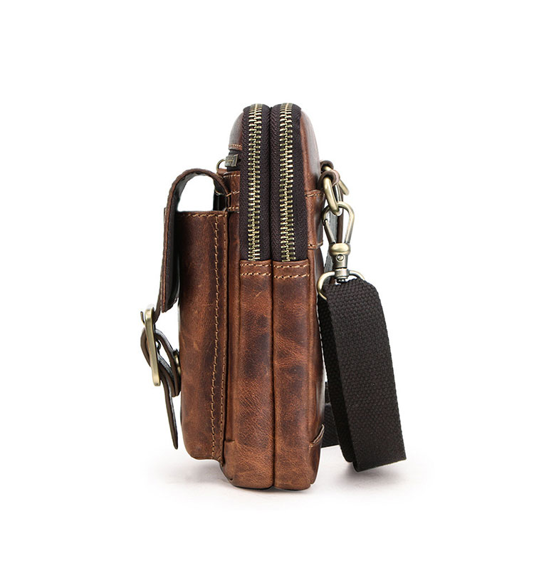 Whatna 天然 牛革 ミニショルダーバッグ メンズ ポシェットポお財布 5枚カード収納 3way斜め掛け ボディバッグ ベルト ポーチ ミニ 胸バッグ ウエストバッグ ショルダーベルト付属 斜め掛け 通学 通勤 ミニバッグ 紳士用 男性用 ブラウン-3