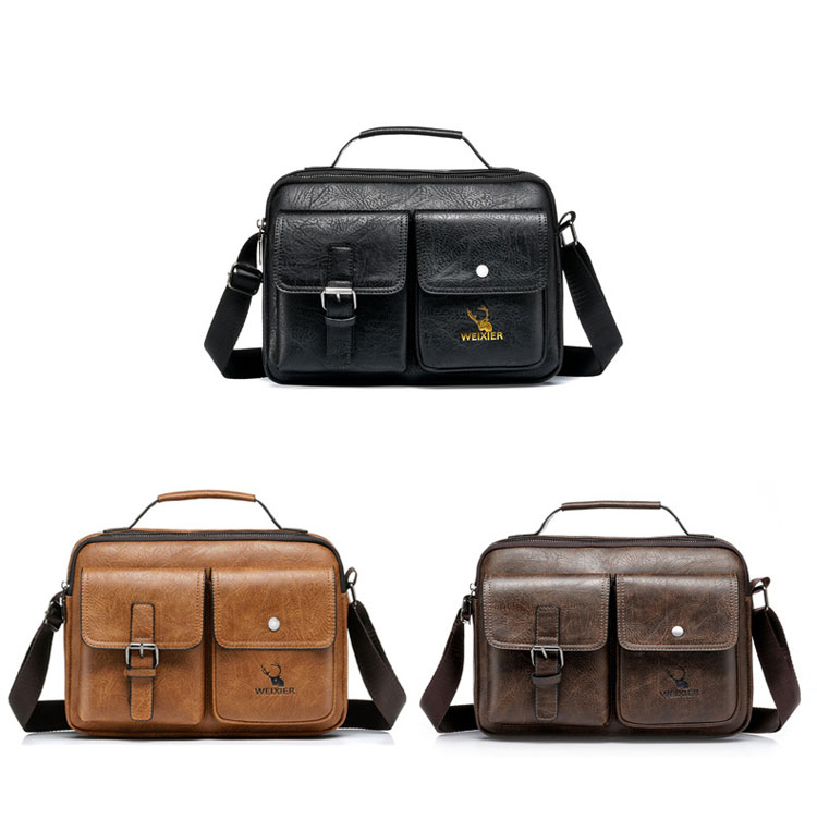 Whatna 革 ミニ ショルダーバッグ メンズ ポシェット2way 斜め掛け ポーチ 手提げバッグ セカンドバッグIpad 9.7収納 可厚手 レザー 横型 通学 通勤 肩掛けミニ バッグ 自転車かばん プレゼント男性-1