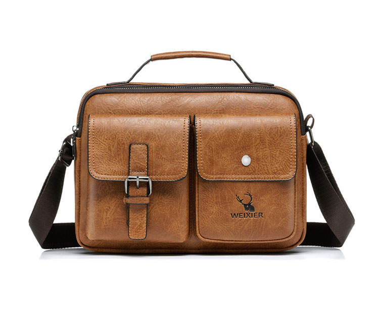 Whatna 革 ミニ ショルダーバッグ メンズ ポシェット2way 斜め掛け ポーチ 手提げバッグ セカンドバッグIpad 9.7収納 可厚手 レザー 横型 通学 通勤 肩掛けミニ バッグ 自転車かばん プレゼント男性-3