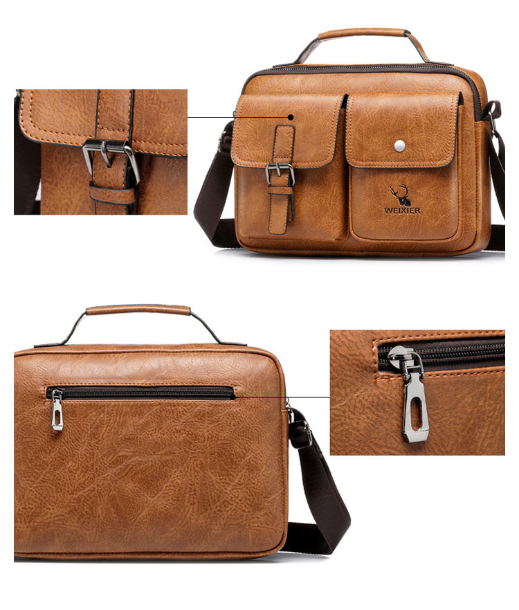 Whatna 革 ミニ ショルダーバッグ メンズ ポシェット2way 斜め掛け ポーチ 手提げバッグ セカンドバッグIpad 9.7収納 可厚手 レザー 横型 通学 通勤 肩掛けミニ バッグ 自転車かばん プレゼント男性-7