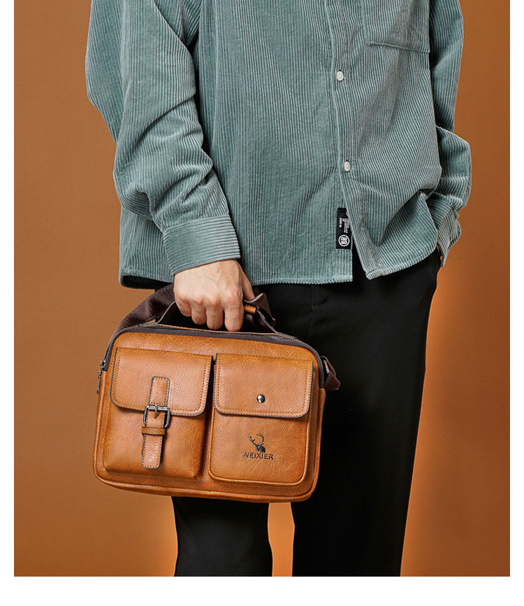 Whatna 革 ミニ ショルダーバッグ メンズ ポシェット2way 斜め掛け ポーチ 手提げバッグ セカンドバッグIpad 9.7収納 可厚手 レザー 横型 通学 通勤 肩掛けミニ バッグ 自転車かばん プレゼント男性-11