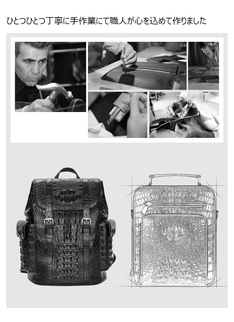 Whatna ワニ革 ビジネスバッグメンズ バッグ 手提げ・リュックの2WAY クロコダイル革 厚手本革 A4 14インチpc収納可 大容量 盗難防止 旅行 出張用 通勤 通学 就活 面接 バッグ かばん 男性用 ブラウン 黒（1069）-9