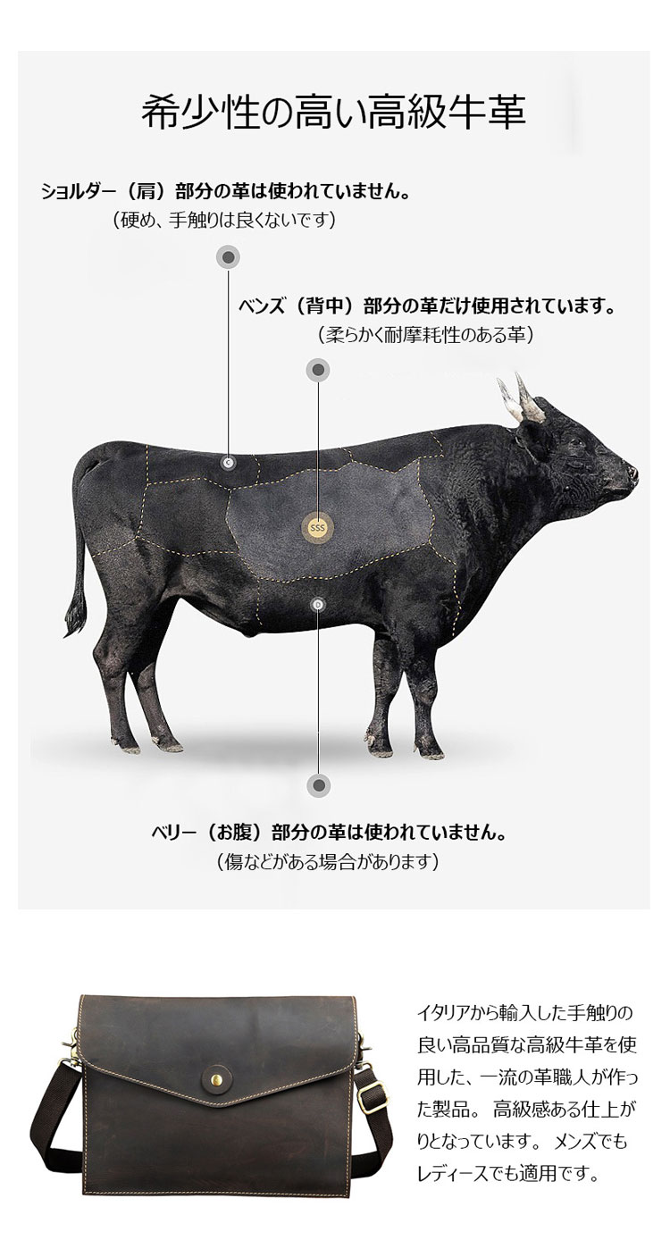 【美品】 PAPAS イタリア製牛革　メンズ　ショルダー/セカンドバッグ Whatna 2way 天然牛革 セカンド バッグ メンズ クラッチ バッグ