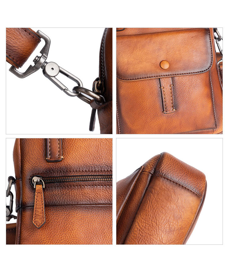 Whatna アンティーク風合い鞣し天然牛革 ショルダーバッグ メンズ 2way 斜め掛け 手提げ 厚手 本革 レザー小さめ メッセンジャーバッグ 通学 通勤バッグ 軽量 実用 自転車かばん プレゼント男性 黒 ブラウン-8