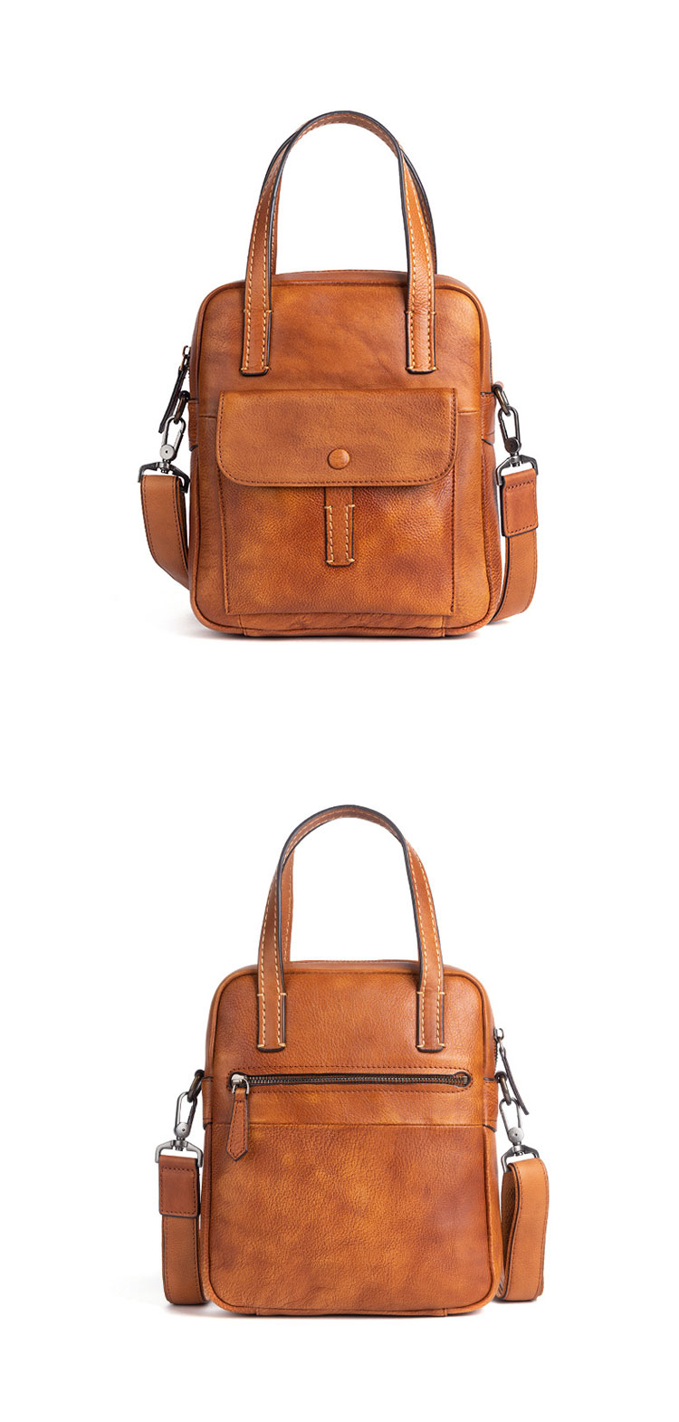 Whatna アンティーク風合い鞣し天然牛革 ショルダーバッグ メンズ 2way 斜め掛け 手提げ 厚手 本革 レザー小さめ メッセンジャーバッグ 通学 通勤バッグ 軽量 実用 自転車かばん プレゼント男性 黒 ブラウン-6