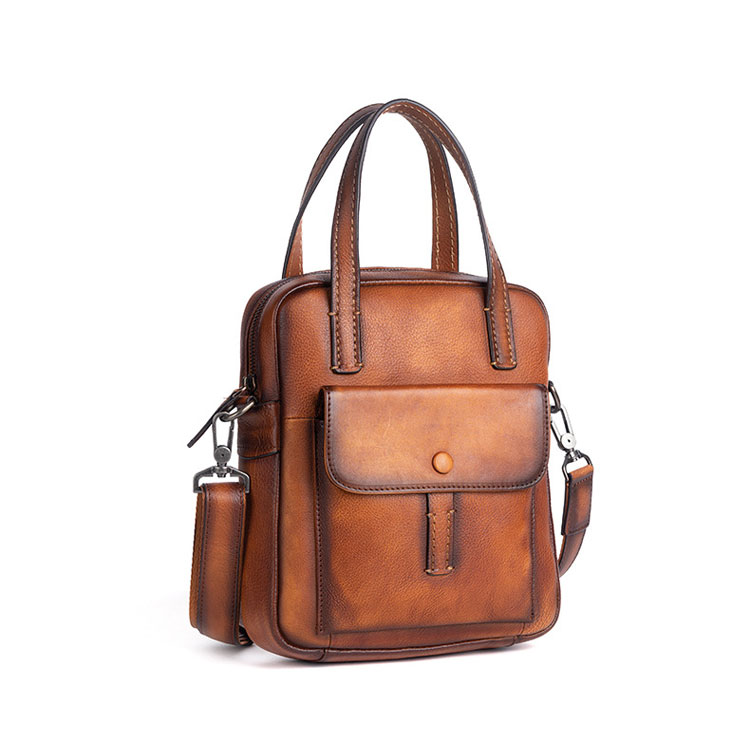 Whatna アンティーク風合い鞣し天然牛革 ショルダーバッグ メンズ 2way 斜め掛け 手提げ 厚手 本革 レザー小さめ メッセンジャーバッグ 通学 通勤バッグ 軽量 実用 自転車かばん プレゼント男性 黒 ブラウン-2