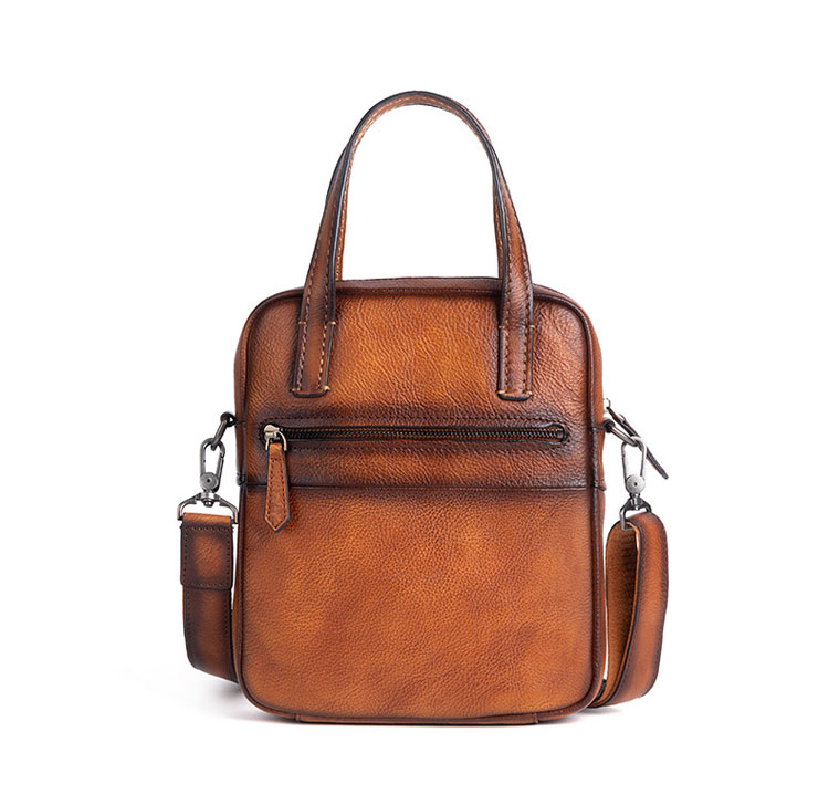 Whatna アンティーク風合い鞣し天然牛革 ショルダーバッグ メンズ 2way 斜め掛け 手提げ 厚手 本革 レザー小さめ メッセンジャーバッグ 通学 通勤バッグ 軽量 実用 自転車かばん プレゼント男性 黒 ブラウン-3