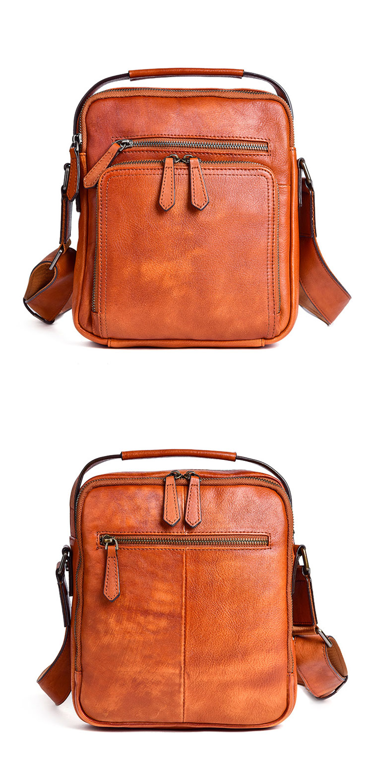 Whatna アンティーク風合い鞣し天然牛革 ショルダーバッグ メンズ 2way 斜め掛け 手提げ バッグ2室仕切 縦型 本革 レザー小さめ メッセンジャーバッグ 通学 通勤バッグ 軽量 実用 自転車かばん プレゼント男性 黒 ブラウン-6