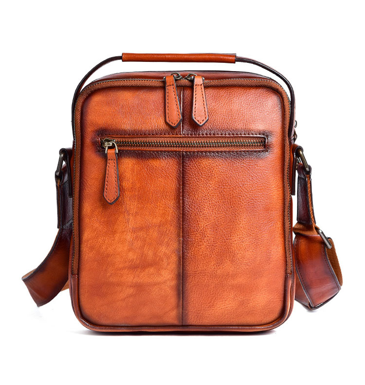 Whatna アンティーク風合い鞣し天然牛革 ショルダーバッグ メンズ 2way 斜め掛け 手提げ バッグ2室仕切 縦型 本革 レザー小さめ メッセンジャーバッグ 通学 通勤バッグ 軽量 実用 自転車かばん プレゼント男性 黒 ブラウン-3