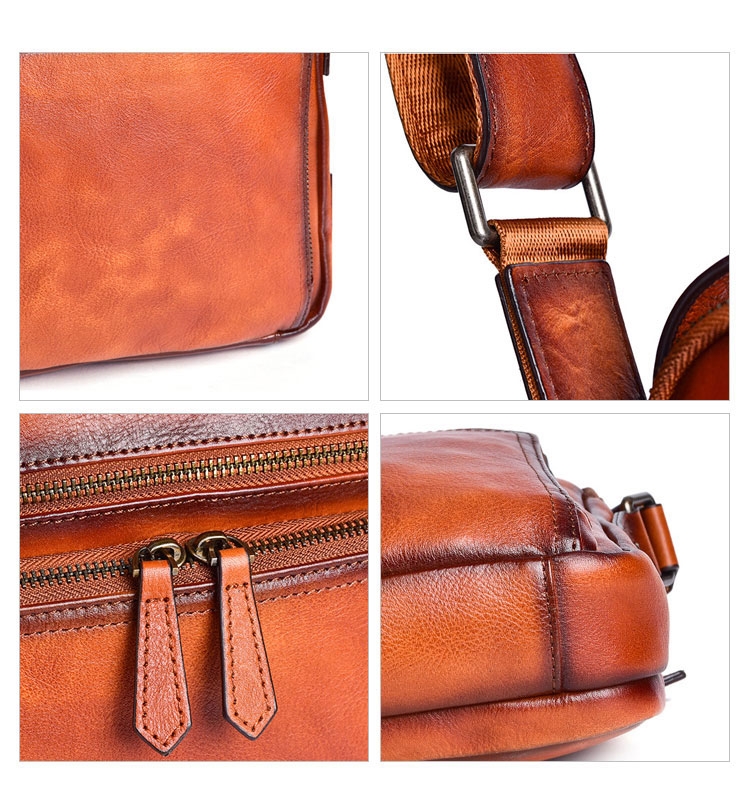 Whatna アンティーク風合い鞣し天然牛革 ショルダーバッグ メンズ 2way 斜め掛け 手提げ バッグ2室仕切 縦型 本革 レザー小さめ メッセンジャーバッグ 通学 通勤バッグ 軽量 実用 自転車かばん プレゼント男性 黒 ブラウン-8