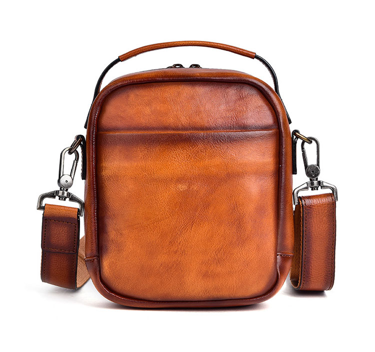 Whatna アンティーク風合い鞣し天然牛革 ショルダーバッグ メンズ 2way 斜め掛け 手提げ バッグ カードポケット×2 縦型 本革 レザー小さめ メッセンジャーバッグ 通学 通勤バッグ 軽量 実用 自転車かばん プレゼント男性 黒 ブラウン-3