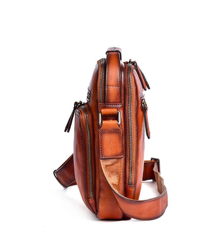 Whatna アンティーク風合い鞣し天然牛革 ショルダーバッグ メンズ 2way 斜め掛け 手提げ バッグ2室仕切 縦型 本革 レザー小さめ メッセンジャーバッグ 通学 通勤バッグ 軽量 実用 自転車かばん プレゼント男性 黒 ブラウン-4