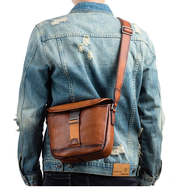 Whatna アンティーク風合い鞣し天然牛革 ショルダーバッグ メンズ  斜め掛けバッグ 2室仕切 本革 レザー小さめ メッセンジャーバッグ 通学 通勤バッグ 軽量 実用 自転車かばん プレゼント男性 黒 ブラウン-10