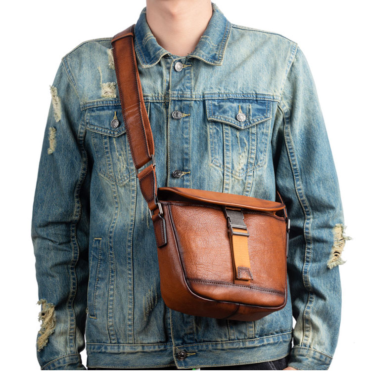 Whatna アンティーク風合い鞣し天然牛革 ショルダーバッグ メンズ  斜め掛けバッグ 2室仕切 本革 レザー小さめ メッセンジャーバッグ 通学 通勤バッグ 軽量 実用 自転車かばん プレゼント男性 黒 ブラウン-9