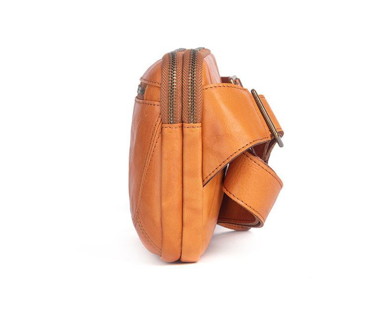 Whatna アンティーク風合い鞣し牛革 ウエストポーチ ウエストバッグ メンズ ミニショルダーバッグ 手作業で作 2室仕切 男女兼用 本革 斜めがけ ボディバッグ ワンショルダー バッグ 軽量黒ブラウン-3