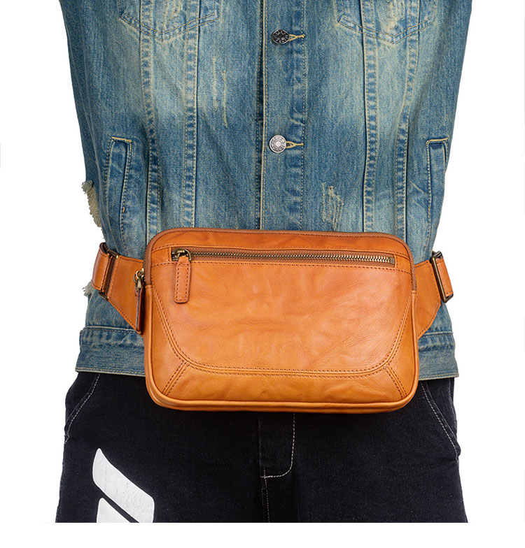 Whatna アンティーク風合い鞣し牛革 ウエストポーチ ウエストバッグ メンズ ミニショルダーバッグ 手作業で作 2室仕切 男女兼用 本革 斜めがけ ボディバッグ ワンショルダー バッグ 軽量黒ブラウン-8