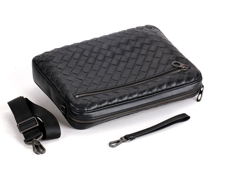 Whatna 牛革 手作り編み込み セカンド バッグ メンズ クラッチ ショルダー 肩掛け バッグ 横型 ショルダーベルト付 ハンドストラップ付 大きA4 ipad 13.3収納可 結婚式 ビジネス フォーマル 冠婚葬祭 バッグ 紳士用 男性用-5