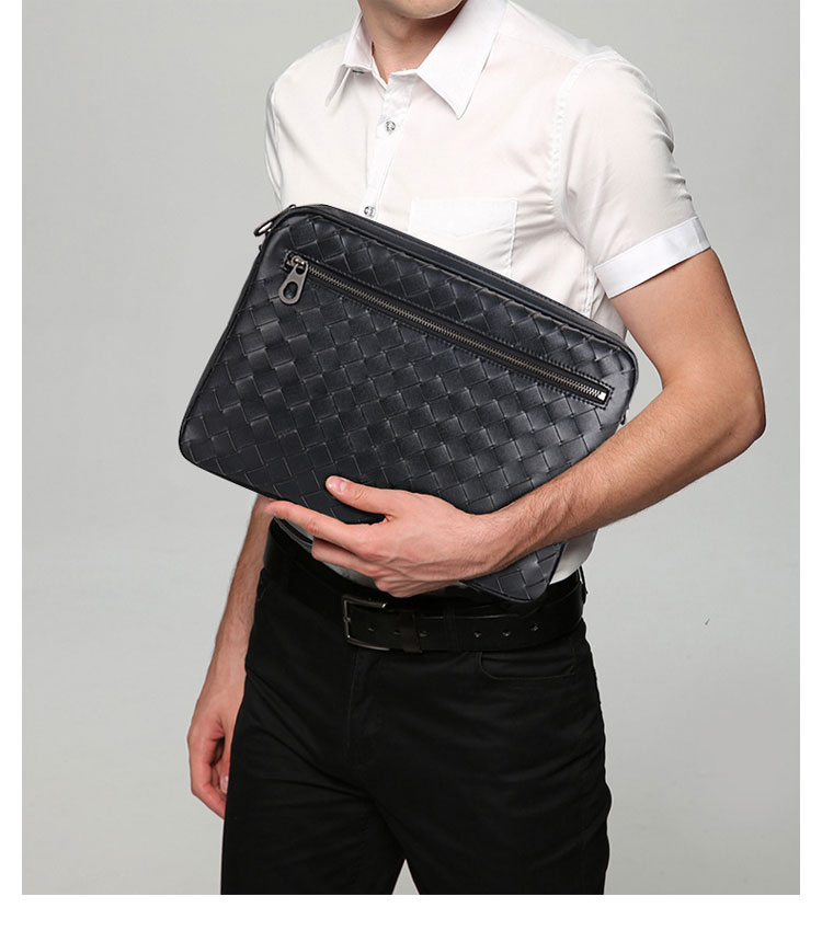 Whatna 牛革 手作り編み込み セカンド バッグ メンズ クラッチ ショルダー 肩掛け バッグ 横型 ショルダーベルト付 ハンドストラップ付 大きA4 ipad 13.3収納可 結婚式 ビジネス フォーマル 冠婚葬祭 バッグ 紳士用 男性用-10