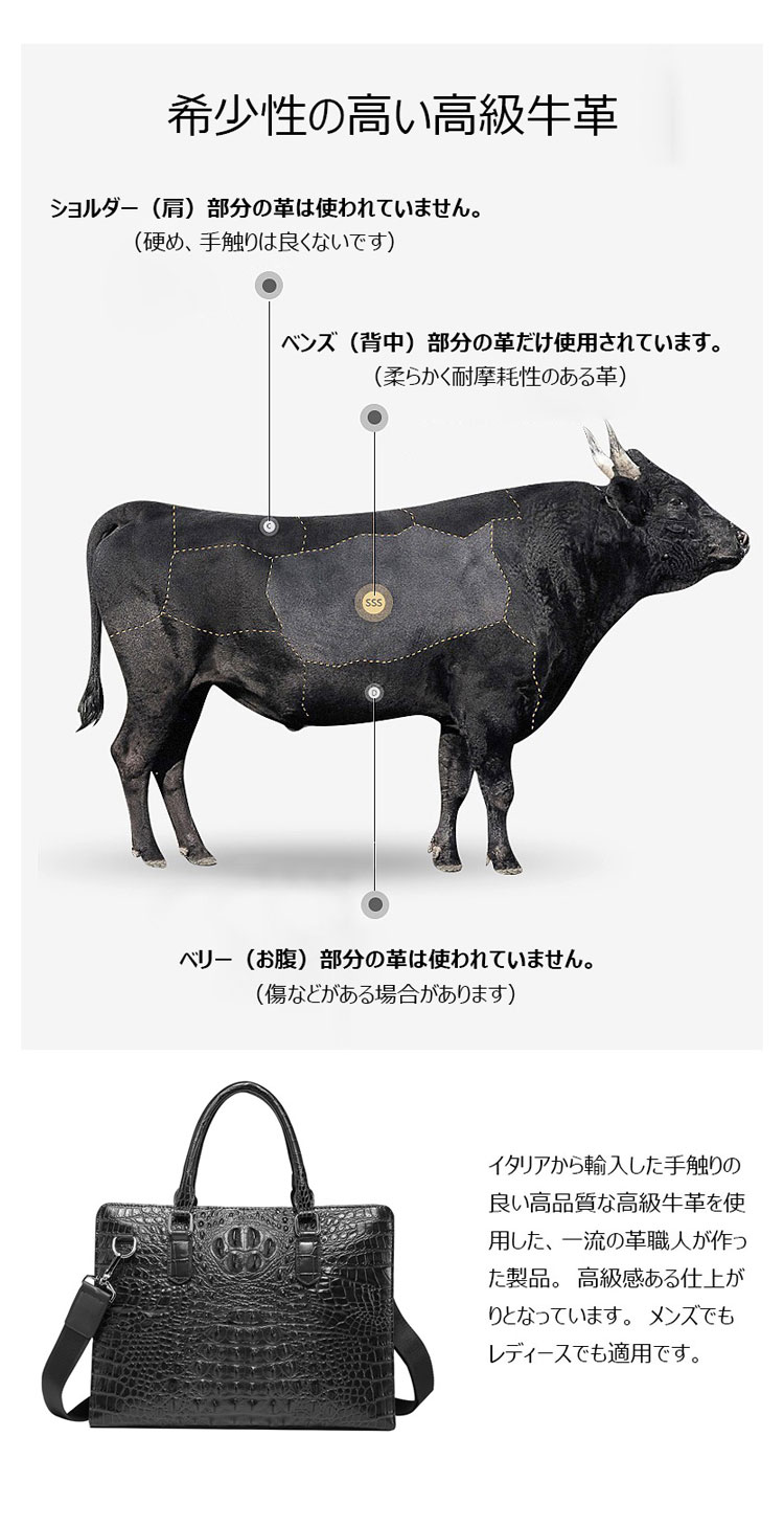 Whatna 牛革 クロコダイル型押し ビジネス バッグメンズ 2way Whatna 牛革 クロコダイル型押し ビジネス バッグメンズ 2way