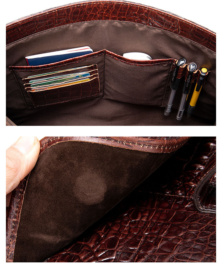 Whatna 牛革 クロコダイル型押し ビジネス バッグメンズ  手提げバッグ 4枚カード収納3本入ペンホルダー付 ブリーフケース 15.6インチPC対応 旅行 出張 通勤 通学 就活 面接 バッグ かばん 男性用 7432-6