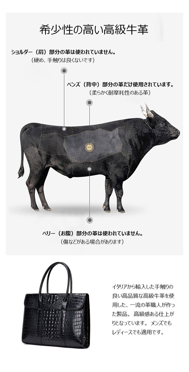 Whatna 牛革 クロコダイル型押し ビジネス バッグメンズ  手提げバッグ 4枚カード収納3本入ペンホルダー付 ブリーフケース 15.6インチPC対応 旅行 出張 通勤 通学 就活 面接 バッグ かばん 男性用 7432-4