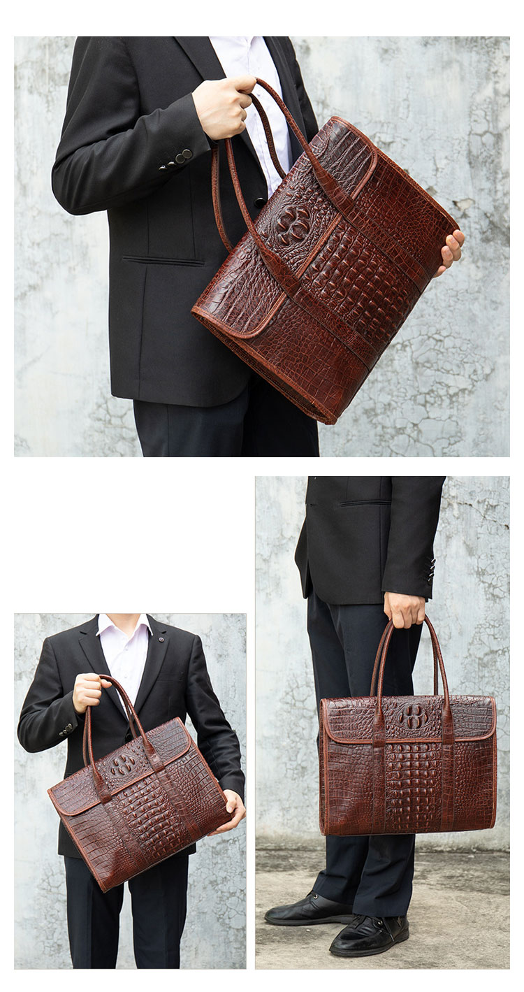 Whatna 牛革 クロコダイル型押し ビジネス バッグメンズ  手提げバッグ 4枚カード収納3本入ペンホルダー付 ブリーフケース 15.6インチPC対応 旅行 出張 通勤 通学 就活 面接 バッグ かばん 男性用 7432-7
