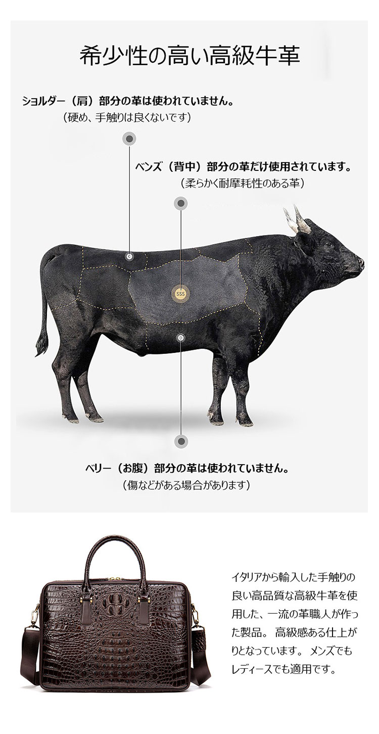 Whatna 牛革 クロコダイル型押し ビジネス バッグメンズ 2way Whatna 牛革 クロコダイル型押し ビジネス バッグメンズ 2way