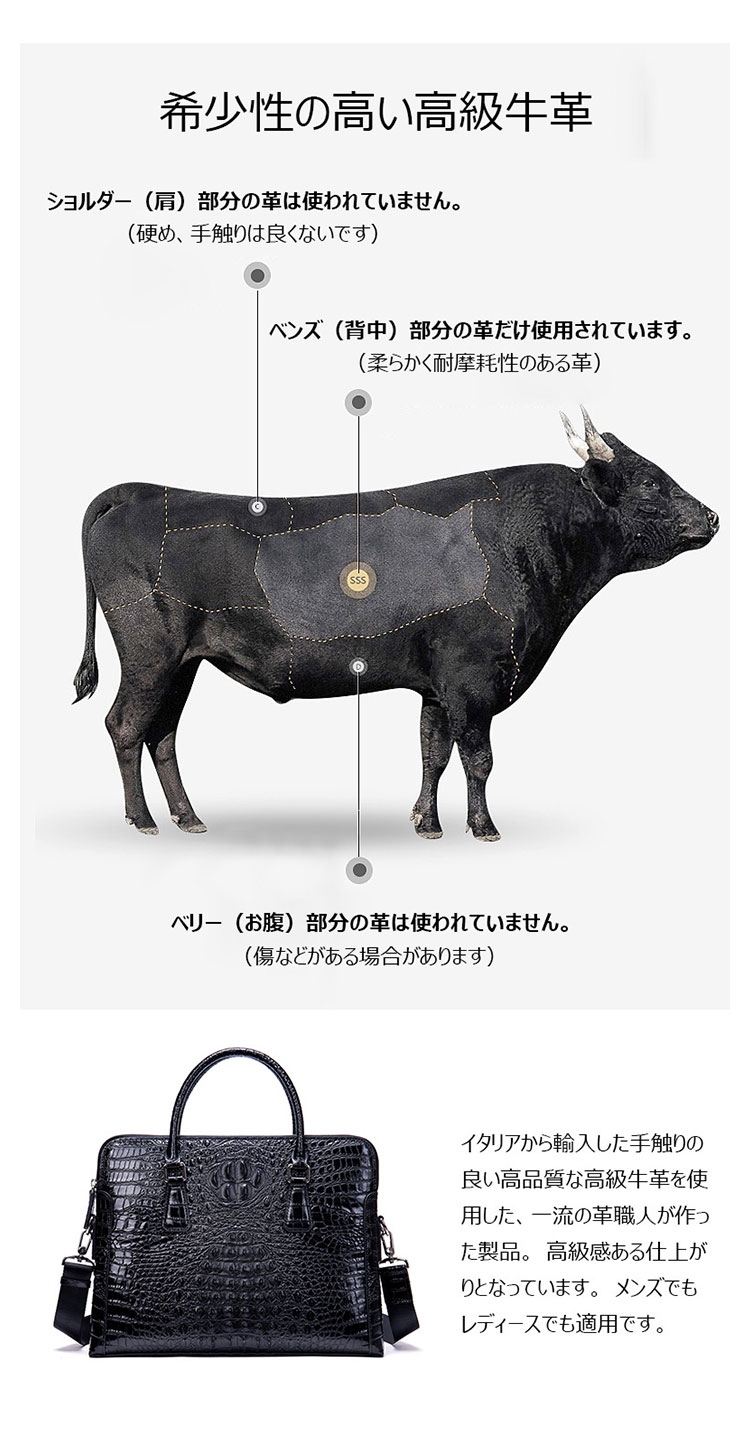 Whatna 牛革 クロコダイル型押し ビジネス バッグメンズ 2way ショルダー 手提げバッグ 2室仕切  大容量収納 ブリーフケース 14インチPC対応 旅行 出張 通勤 通学 就活 面接 バッグ かばん 男性用 8721-4