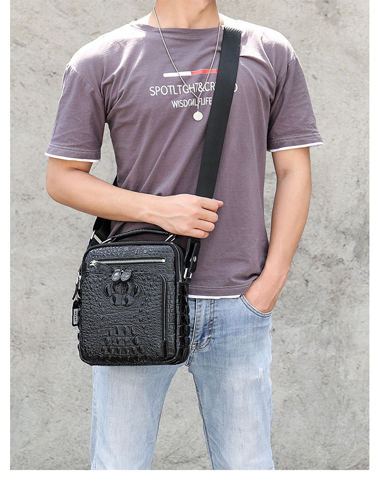 Whatna クロコダイル型押し牛革ショルダーバッグ メンズ 2way 斜め掛け 手提げバッグ ポシェットポお財布4枚カード収納 縦型 小さめ メッセンジャーバッグ 通学 通勤 肩掛けバッグ 自転車かばん プレゼント男-10