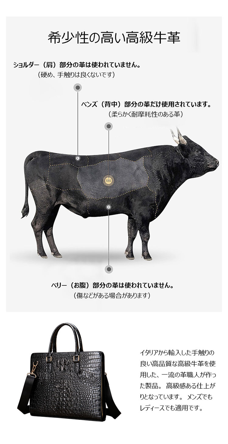 Whatna 牛革 クロコダイル型押し ビジネス バッグメンズ 2way