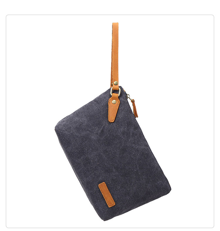 Whatna 厚手帆布x牛革 ミニセカンドバッグ メンズ バッグ 小さい 化粧かば ポーチ 小銭入れ Ipad Mini収納可 カジュアル バッグ 手持ち バッグ 小鞄 紳士用 男性用バッグ 260-5